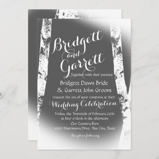 Invitation Mariage de conception des bouleaux blancs (Devant / Derrière)