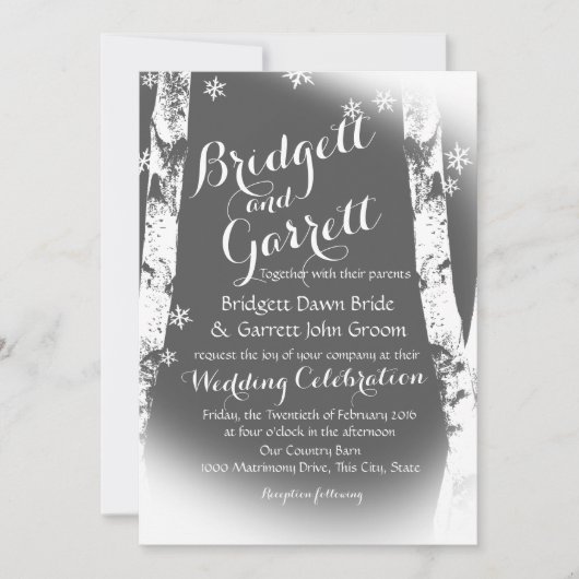 Invitation Mariage de conception des bouleaux d'hiver (Devant)