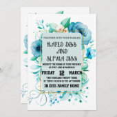 Invitation Mariage de conception florale bleu marine (Devant / Derrière)