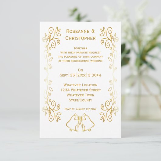 Invitation Mariage de conception Gold Bells (Debout devant)