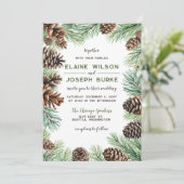 Invitation Mariage de cône de pin d'hiver rustique (Debout devant)