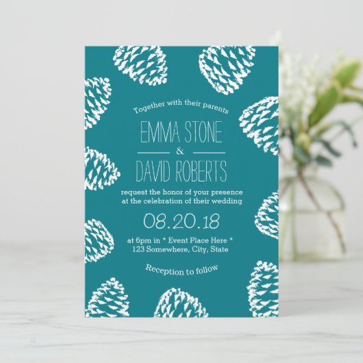 Invitation Mariage de cônes de pin rustique (Debout devant)