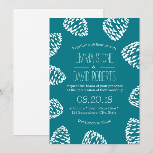 Invitation Mariage de cônes de pin rustique (Devant / Derrière)