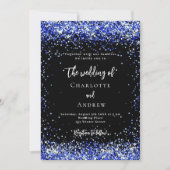 Invitation Mariage de confetti bleu noir (Devant)