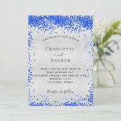 Invitation Mariage de confetti bleu roi d'argent (Debout devant)