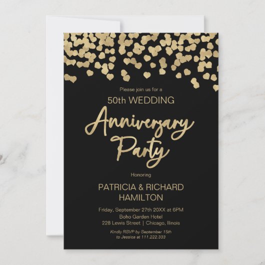 Invitation Mariage de confetti d'or noir (Devant)