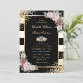 Invitation Mariage de Confetti en or noir rose (Debout devant)