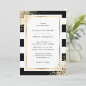 Invitation Mariage de Confetti en or rayé noir et blanc (Debout devant)