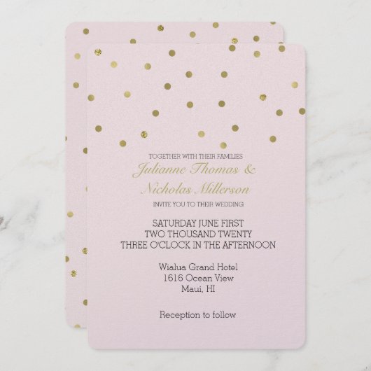 Invitation Mariage de Confetti en or rose (Devant / Derrière)