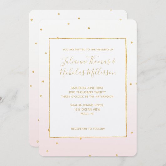Invitation Mariage de Confetti Sparkle Ombre rose (Devant / Derrière)