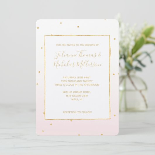 Invitation Mariage de Confetti Sparkle Ombre rose (Debout devant)