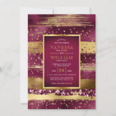 Invitation Mariage de confettis et d'or et de bordeaux (Devant)