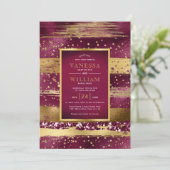 Invitation Mariage de confettis et d'or et de bordeaux (Debout devant)