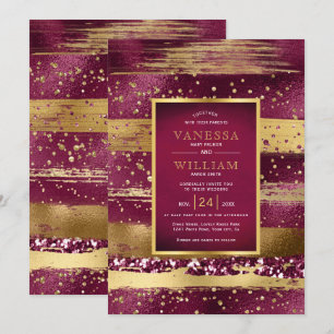 Invitation Mariage de confettis et d'or et de bordeaux