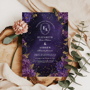 Invitation Mariage de constellation violette romane foncé