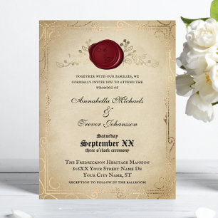 Invitation Mariage de conte de fée médiéval sur parchemin et 