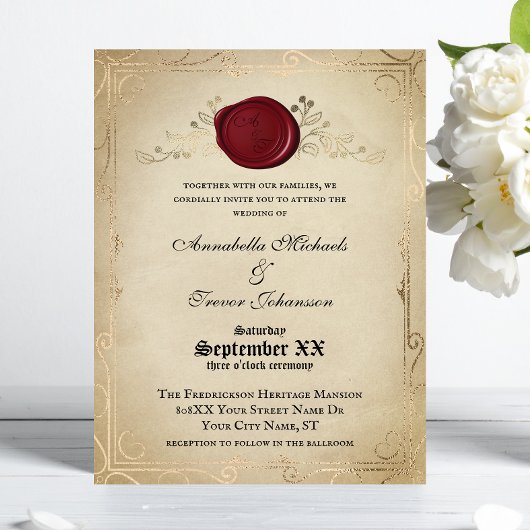 Invitation Mariage de conte de fée médiéval sur parchemin et 