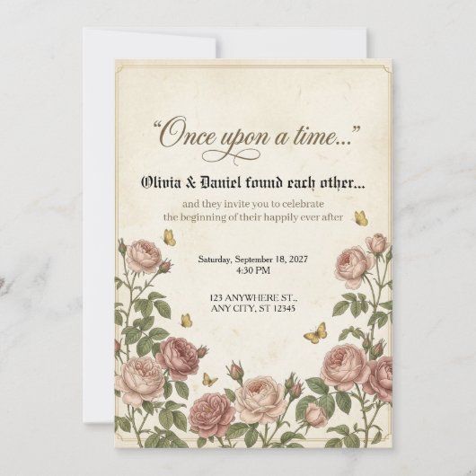 Invitation Mariage de conte de fées à la rose antique (Devant)