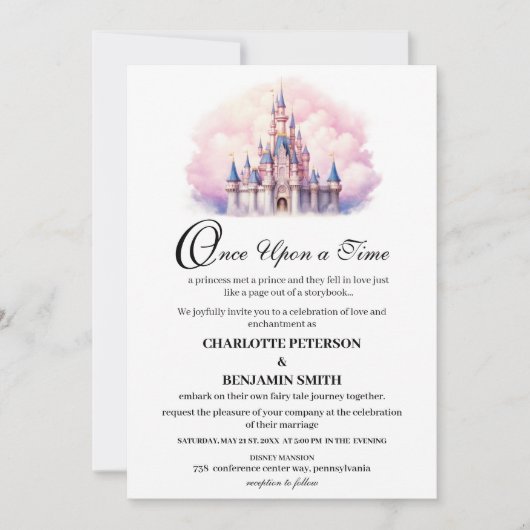 Invitation Mariage de Conte de Fées au Château Mignon (Devant)
