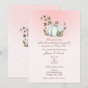 Invitation Mariage de conte de fées aux citrouilles rose et b