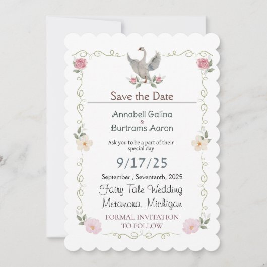 Invitation mariage de conte de fées de cygne (Devant)