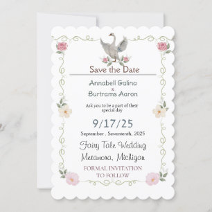 Invitation mariage de conte de fées de cygne