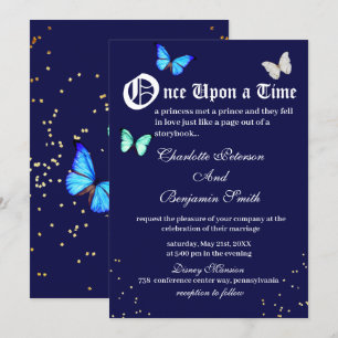 Invitation Mariage de conte de fées papillon bleu marine uniq