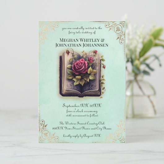 Invitation Mariage de Conte de Fées Romantique sur Fond Sarce (Debout devant)