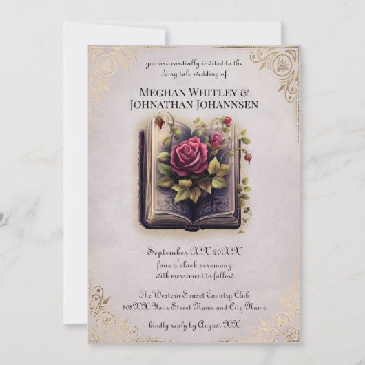 Invitation Mariage de Conte de Fées Romantique sur Fond Viole (Devant)