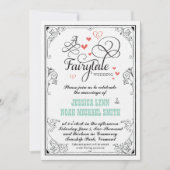 Invitation Mariage de conte de fées typographique cœurs menth (Devant)