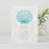 Invitation Mariage de coquillages rustiques Turquoise (Debout devant)