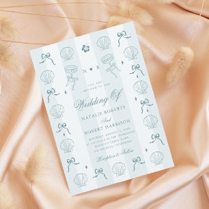 Invitation Mariage de coquille bleu marine tiré à la main