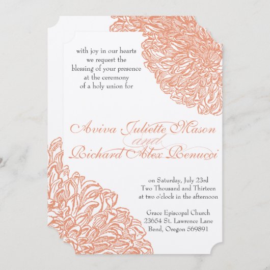 Invitation Mariage de corail Dahlia Peach (Devant / Derrière)