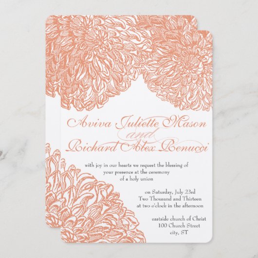 Invitation Mariage de corail Dahlia Peach (Devant / Derrière)