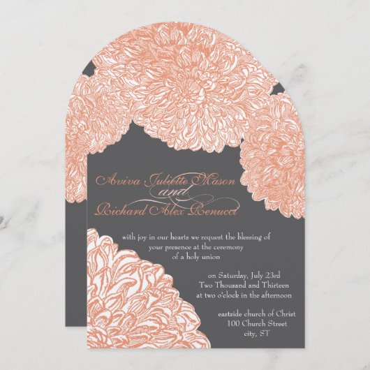 Invitation Mariage de corail Dahlia Peach (Devant / Derrière)