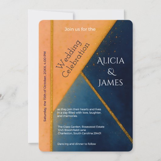 Invitation Mariage de corail de marine géométrique moderne (Devant)