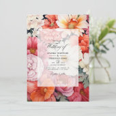 Invitation Mariage de corail et de fleurs blanches (Debout devant)