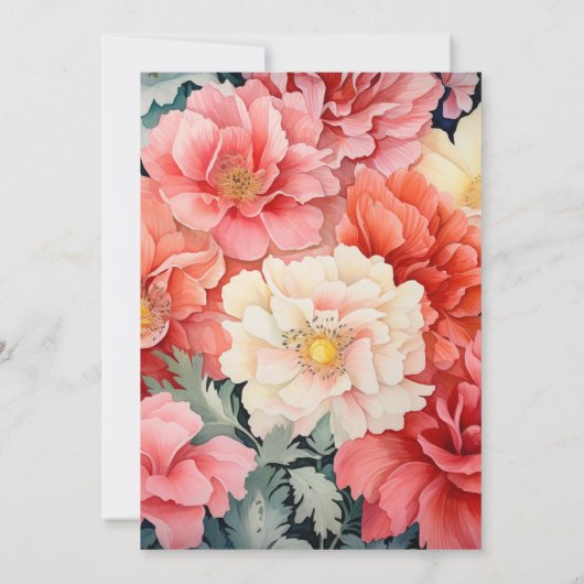 Invitation Mariage de corail et de fleurs blanches (Dos)