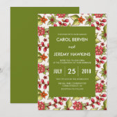 Invitation Mariage de corail et de fleurs vertes (Devant / Derrière)