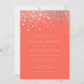 Invitation Mariage de corail Faux Silver Foil Confetti Dots (Devant)