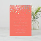 Invitation Mariage de corail Faux Silver Foil Confetti Dots (Debout devant)