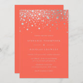 Invitation Mariage de corail Faux Silver Foil Confetti Dots (Devant / Derrière)