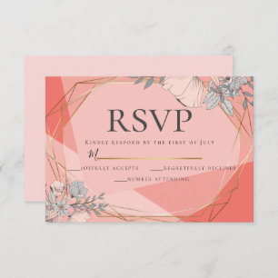 Invitation Mariage de corail tendance RSVP cadre or floral
