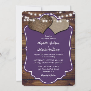 Invitation Mariage de cordes de Burlap en bois violet