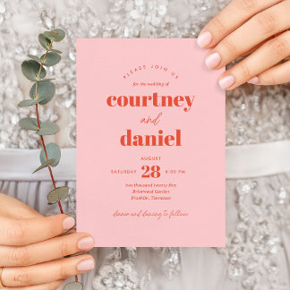 Invitation Mariage de correspondance moderne rose orange tend