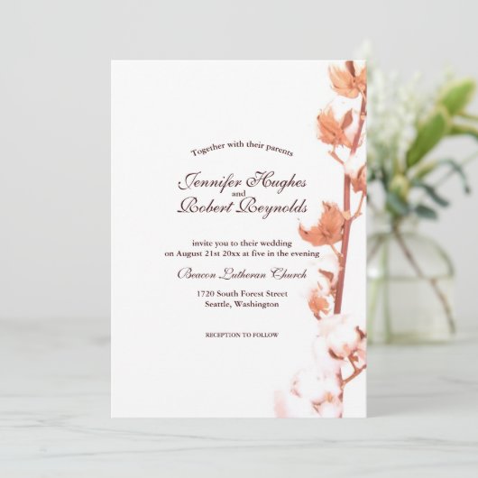 Invitation Mariage de coton blanc rustique (Debout devant)