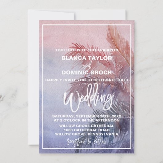 Invitation Mariage de coucher de soleil tropical (Devant)