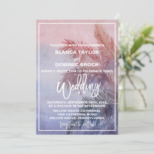 Invitation Mariage de coucher de soleil tropical (Debout devant)