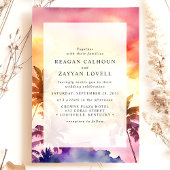 Invitation Mariage de coucher de soleil tropicale aquarelle