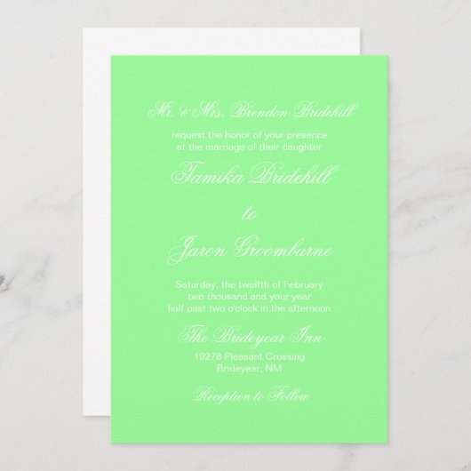 Invitation Mariage de couleur complémentaire de couleur vert  (Devant / Derrière)